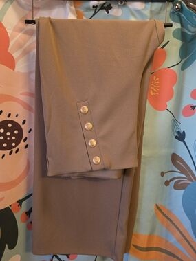 H & M Taupe Dressy Knit Pants with Decorative Gold Buttons